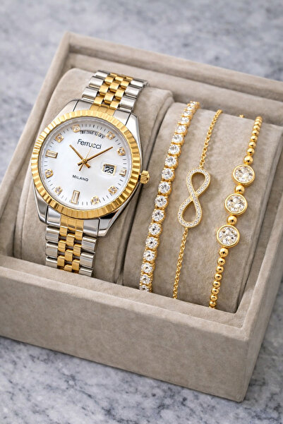 Ferrucci Ferruci Brand Yellow Silver Color Steel Cord Women's Wristwatch - Br...