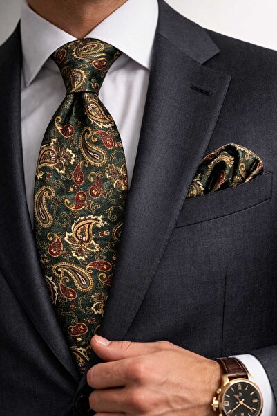 Kravatkolik Cravată clasică cu model șal verde KK13120