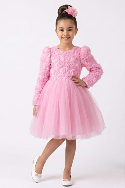 Mnk Baby&Kids Rochie de seară tutu pentru fete cu mânecă lungă Luvia M00810 ROZ