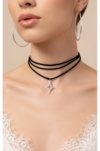 TakıConcept Kuzey Yıldızı Detaylı 3 Sıra Choker Kolye İp Choker