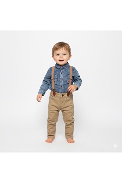 Mnk Baby&Kids طقم جينز وقميص وبنطلون جبردين للأولاد الصغار M00774 بيج