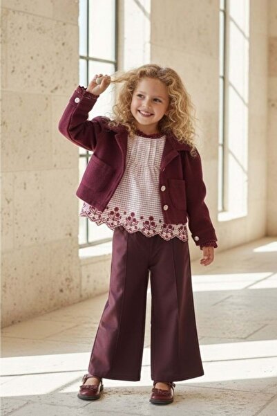 Mnk Baby&Kids Κοριτσίστικο Σετ Μπουφάν με Κασμίρι M00799 ΒΟΡΝΤΟ