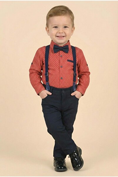 Mnk Baby&Kids Erkek Bebek Askı Papyon Gömlek Pantolon Takım M00785 BORDO