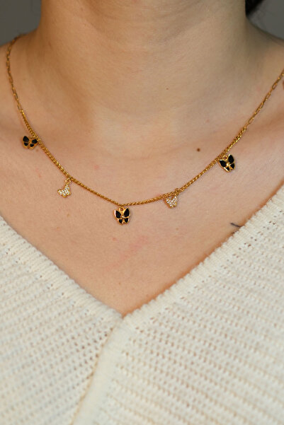 güneyler altın SİYAH MİNELİ KELEBEK KOLYE 22 AYAR A074925