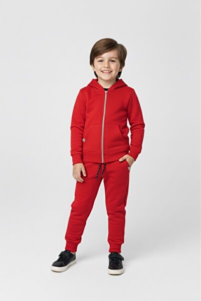 Mnk Baby&Kids Boy's Zipper Closure Hooded Transitional Tracksuit Set M00765 Red