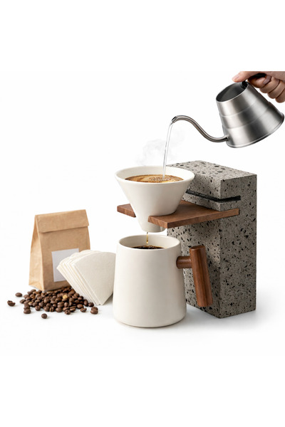 OEM Σετ Χειροκίνητης Παρασκευής Καφέ, Τεχνική Pour Over με Βάση από Ηφαιστεια...