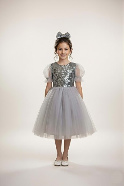 Mnk Baby&Kids فستان توتو للفتيات بأكمام بالون وترتر M00751 رمادي