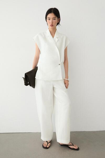 Massimo Dutti Düğmeli keten yelek