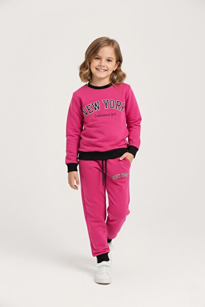 Mnk Baby&Kids New York Printed Girls' Tracksuit M00693 Fuchia