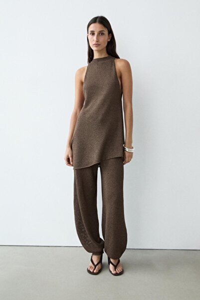 Massimo Dutti Asimetrik halter yaka triko total look bluz