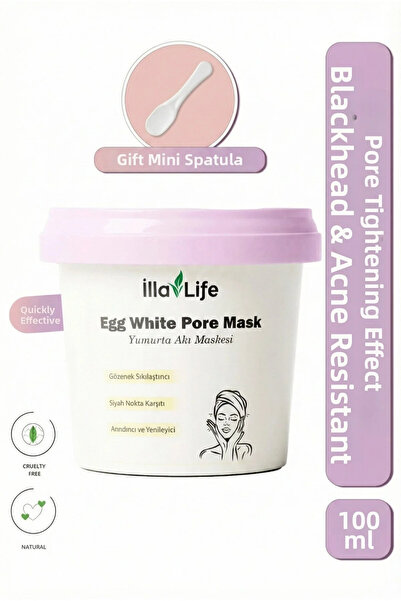 İlla Life قناع بياض البيض لإزالة الرؤوس السوداء وشد المسام والجلسرين والكاولي...