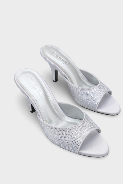 Capone Outfitters Lenore Stoned Feta Filled Medium Heeled Satin Women's Shoes...