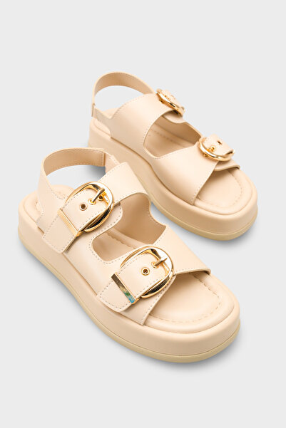 Capone Outfitters Sandale de damă Cortney cu toc pană și cataramă dublă cu br...