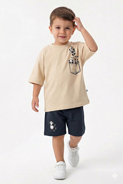 Entel Boy's 100% Cotton T-Shirt Capri 2-Piece Set Panda Printed