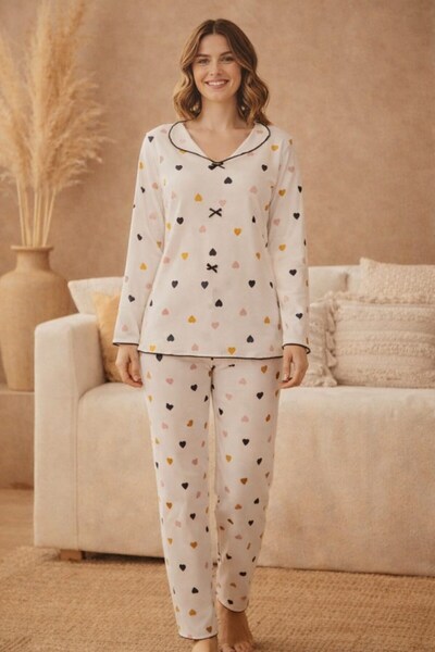 Pemilo Women's 15998 Ribbed Knit 100% Cotton Long Sleeve Pajama Set