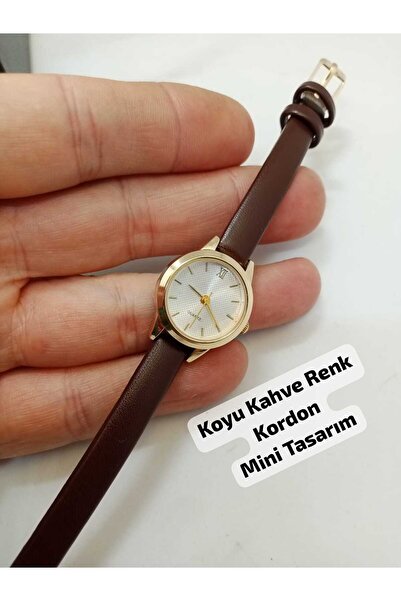 KOMBİNOLOJİ Mihrimah Model Tan Color Cord _ Gold Case _ Women's Wristwatch