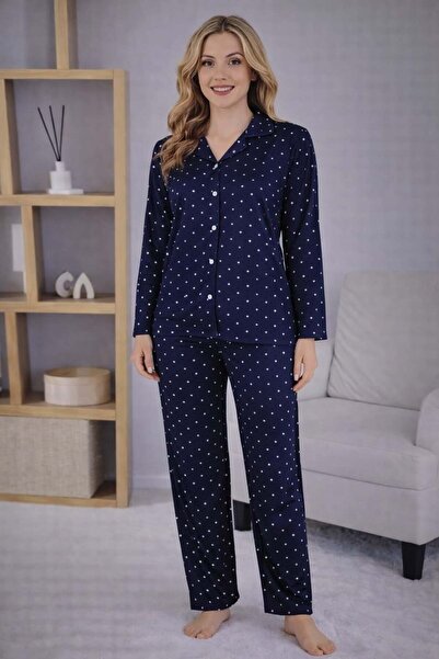 Pemilo طقم بيجامة نسائي بأكمام طويلة وأزرار 7123