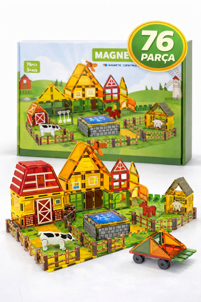 ZİVENTA Magnetic Tiles 76 Parça Manyetik Blok Çiftlik Seti Eğitici STEM Oyunc...