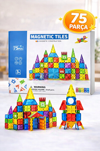ZİVENTA Magnetic Tiles 75 Parça Manyetik Yapı Blokları Eğitici STEM Oyuncak İ...
