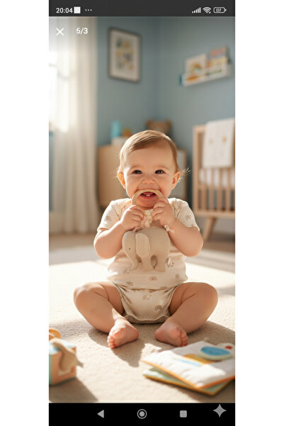 O&G Collection %100 Pamuklu Müslin Fil Oyuncaklı - Doğal Ahşap Diş Kaşıyıcı /...