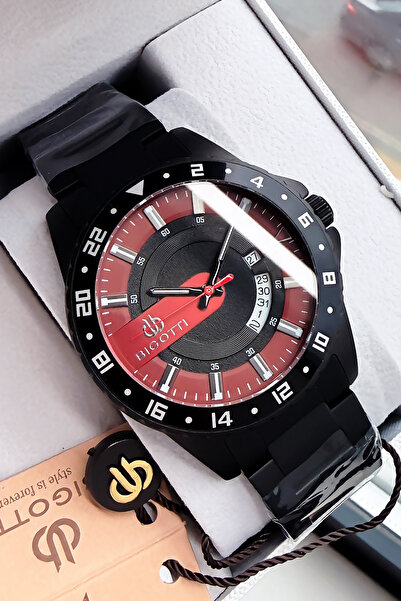 Bigotti ساعة يد رجالية بسلك فولاذي 5 Atm مقاوم للماء لون أسود مع صندوق خاص هد...