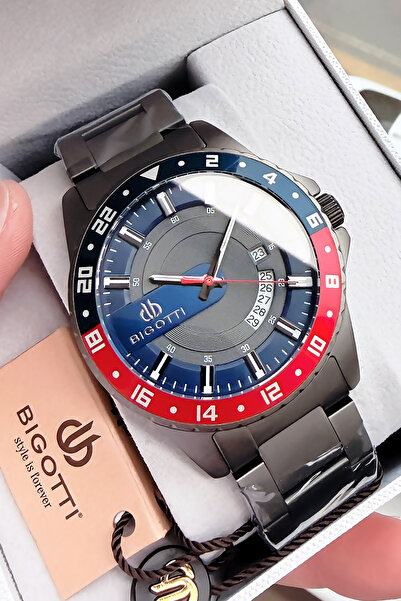 Bigotti ساعة يد رجالية أصلية أنيقة مع علبة خاصة 5 أتم مقاوم للماء لون دخاني B...