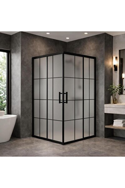 DOCCİA BELLA BANYO Duşakbin kare siyah alüminyum H:190 5 mm temperli buzlu ka...