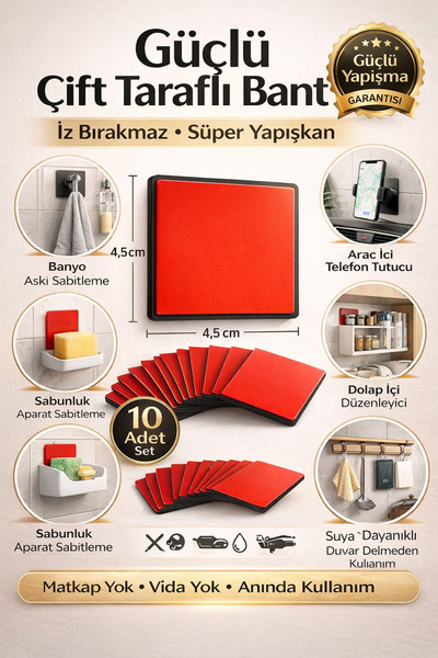 Alper Banyo Çok Amaçlı Güçlü Çift Taraflı Yapışkan Bant 10 Adet | Banyo & Mut...