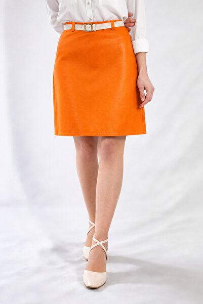 YAXİ Висока талія Помаранчева шкіра Над коліном Спідниця-дзвін