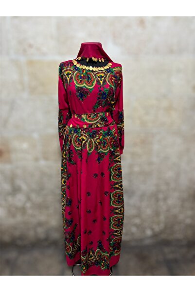 MODA Yöresel Fuşya Pembe Hamavi Elbise Şal ve Kuşak İçinde