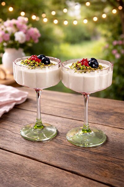 Maloria Çiçek Şekilli Çift Renk Ayaklı Cam Sunumluk | 6 Adet - 220ml