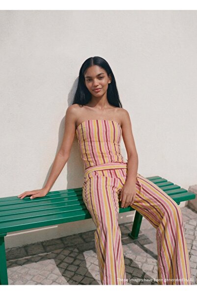 Mango Teen Çizgili dökümlü pantolon