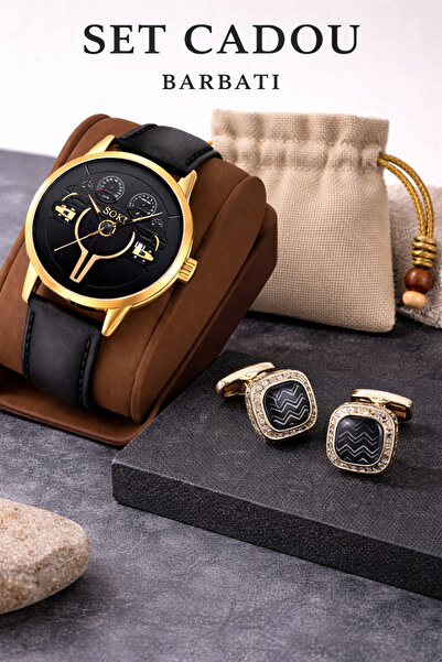 SOKY SET Cadou Bărbați Ceas și Butoni – Elegant Business, Accesorii Premium
