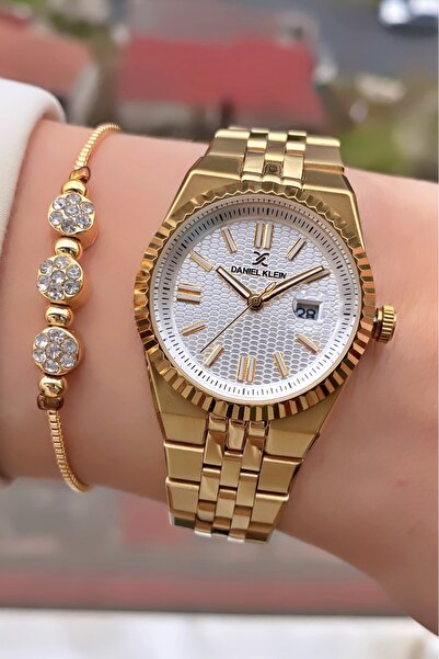 Daniel Klein ساعة يد ذهبية اللون من ماركة مقاوم للماء - مع سوار كهدية
