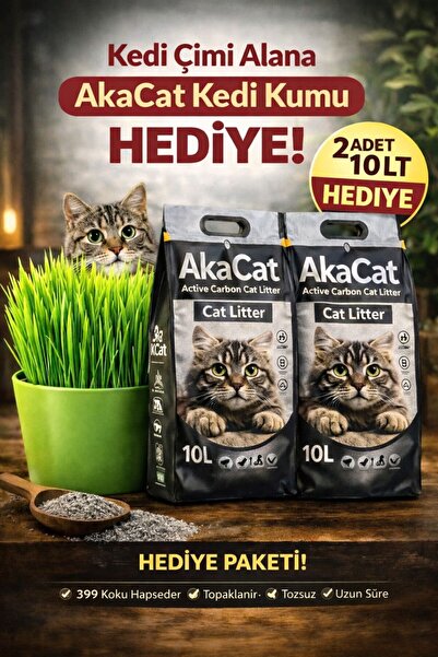 AKACAT Kedi Çimi Hediye Aktif Karbonlu Süper Topaklanan Premium Kedi Kumu 2x1...