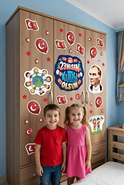 Kt Grup 23 Nisan Çocuk Bayramı Çift Taraflı Cam Kapı Duvar Sticker Seti