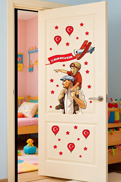 Kt Grup 23 Nisan Çocuk Bayramı Çift Taraflı Cam Kapı Duvar Sticker Seti
