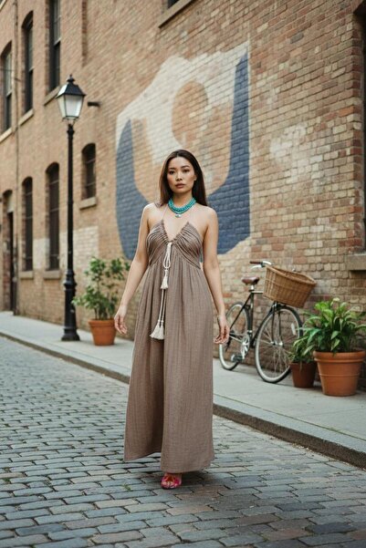 Su Koleksiyon Φόρεμα με ανοιχτή πλάτη Yeliz Vintage Muslin Boho Style