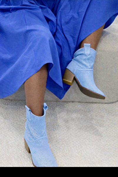 POTEEN Aisha Kadın Western Kovboy Topuklu Süet Lazer Kesim Delikli Yazlık Bot...