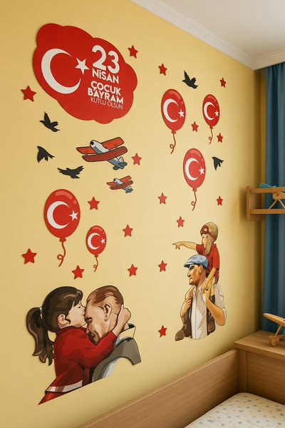 Kt Grup 23 Nisan Çocuk Bayramı Çift Taraflı Cam Kapı Duvar Sticker Seti