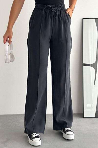 Balenbi Γυναικείο παντελόνι Palazzo Γκαμπαρντίνα με κορδόνια και ελαστική μέσ...