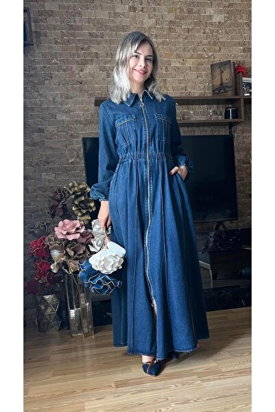 Cardella Φόρεμα τζιν με φερμουάρ, ελαστική μέση, άνετη εφαρμογή, τζιν φόρεμα ...