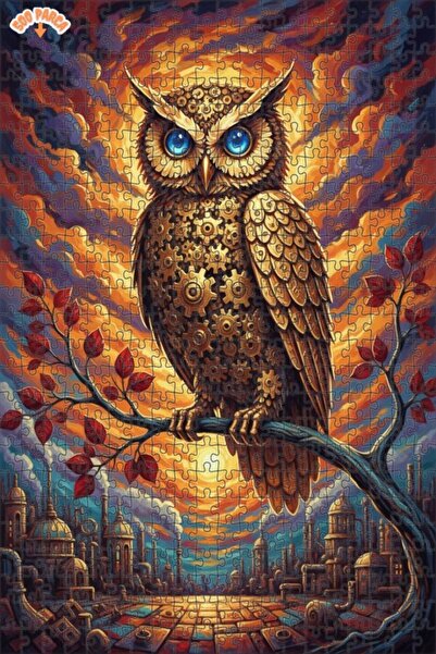 Esranın Dünyası Steam Industrial Owl Oil Painting Lookalike Double-Layer Fram...