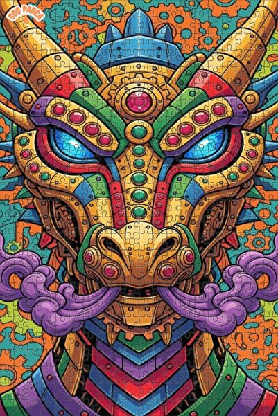 Esranın Dünyası Steampunk Dragon Art Double Layer Framed Wooden Puzzle 500 Pi...