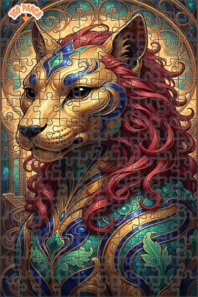 Esranın Dünyası Golden Lion Art Oil Painting Lookalike Double-Layer Framed Wo...