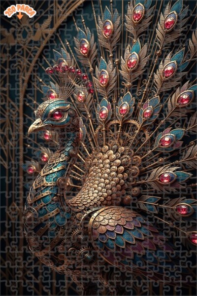 Esranın Dünyası Magnificent Mechanical Peacock Oil Painting Look Double-Decke...