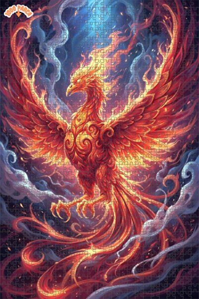 Esranın Dünyası Flaming Emerald Phoenix Oil Painting Look Double Layer Framed...