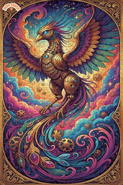 Esranın Dünyası لوحة زيتية فنية رقمية ميكانيكية على شكل طائر الفينيق، مزدوج ا...