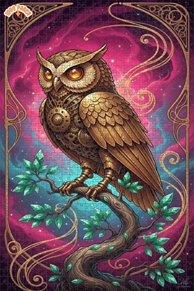 Esranın Dünyası Steam Punk Mechanical Owl Art Wooden Puzzle Double-Layer Fram...