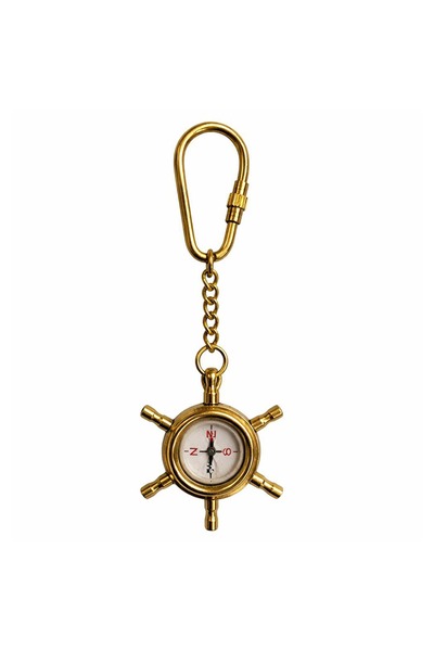 Store Pirinç Dümen ve Pusula Tasarımlı Denizci Anahtarlık Vintage Nautical Ko...